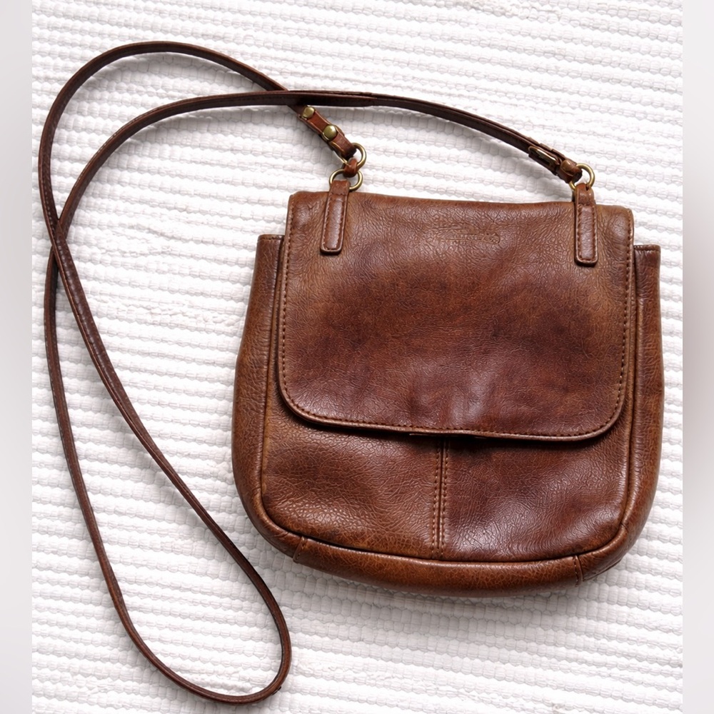 Fossil Cognac Leather Flap Crossbody Bag